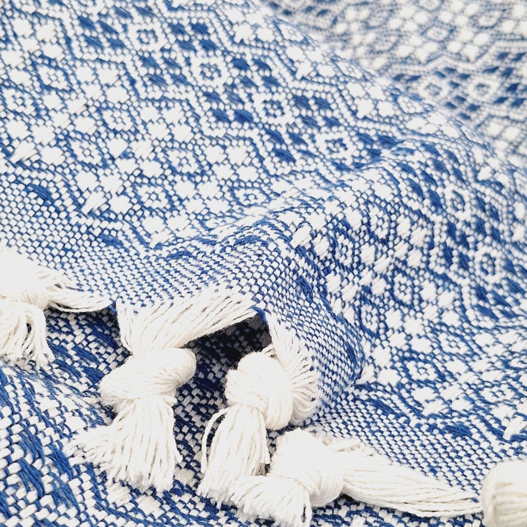 Plaid, Couvre lit, Jeté de canapé, 100% Coton, 230*200cm, tissé, bleu