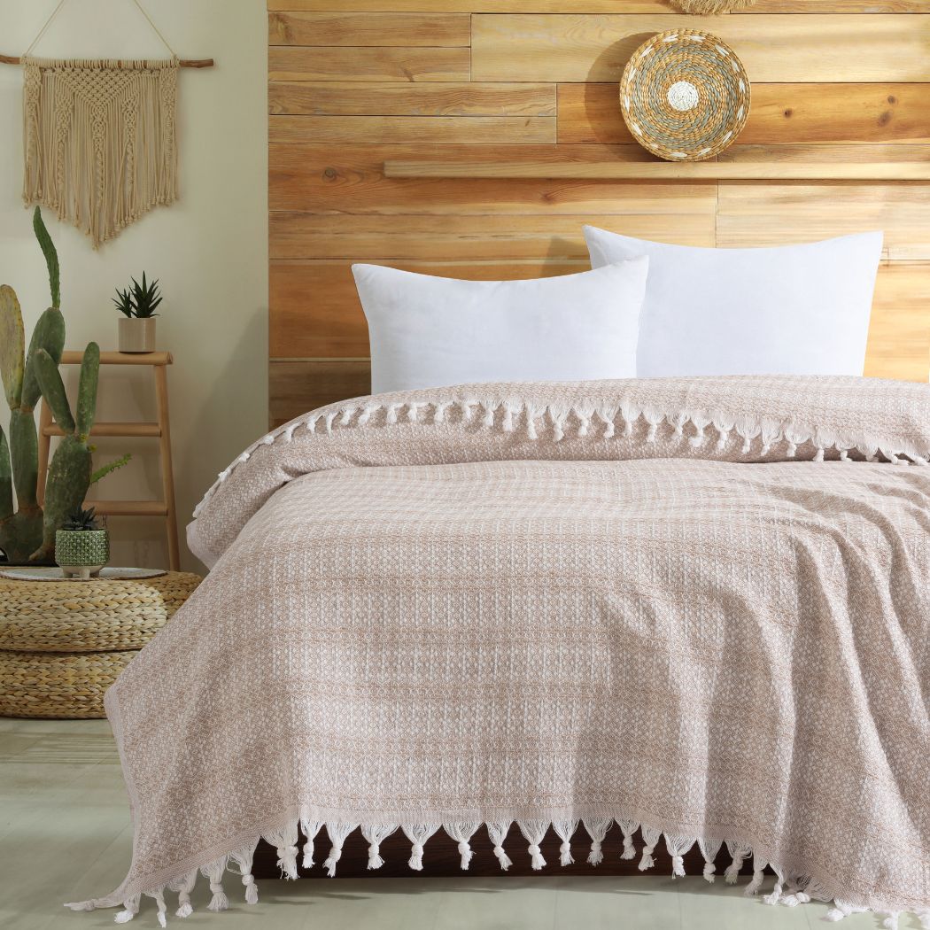 couvre-lit coton bio beige Lavinya Bedding