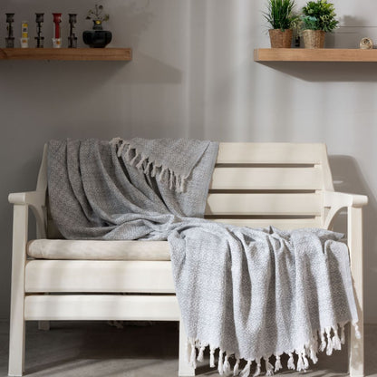 Plaid, Couvre lit, Jeté de canapé, 100% Coton, 230*200cm, tissé avec franges, gris
