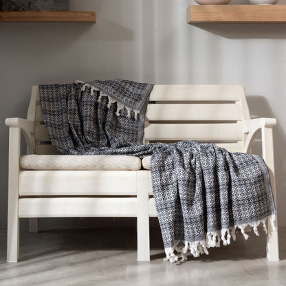 Plaid, Couvre lit, Jeté de canapé, 100% Coton, 230*200cm, tissé avec franges, noir